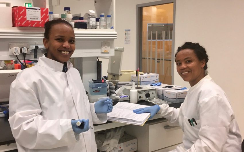 Wude Tsege and Ruth Bekele in the lab